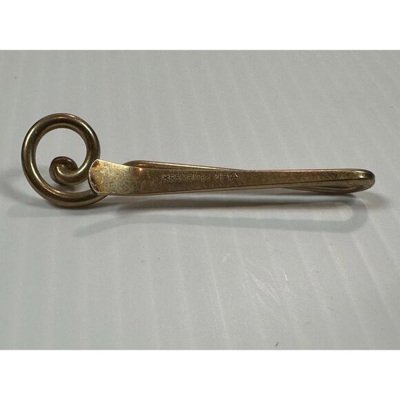 Vintage 80s Krementz Tie Bar Clip USA Gold Plated Red Stone‎ Designer Signed - Picture 3 of 5